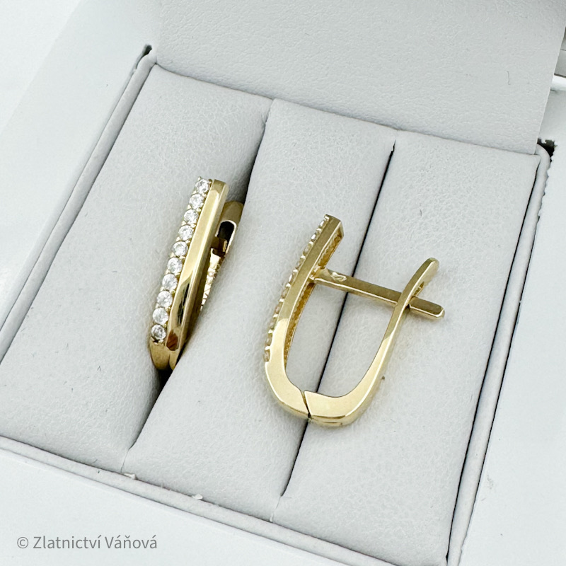 Žluté zlato náušnice se zirkony francouzské zapínání